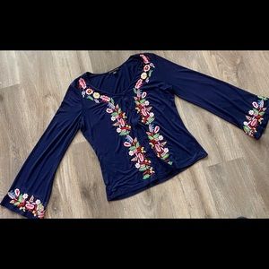 Embroidered Navy Blue Women's Top